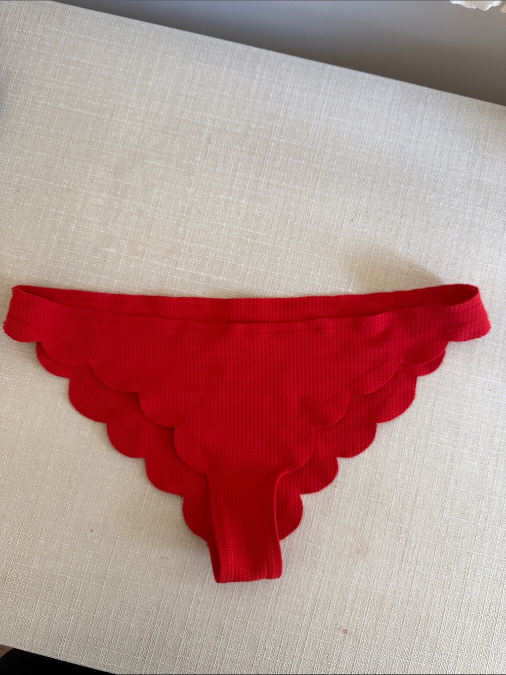 Marysia Swim Red Scalloped Bikini Bottom, Large